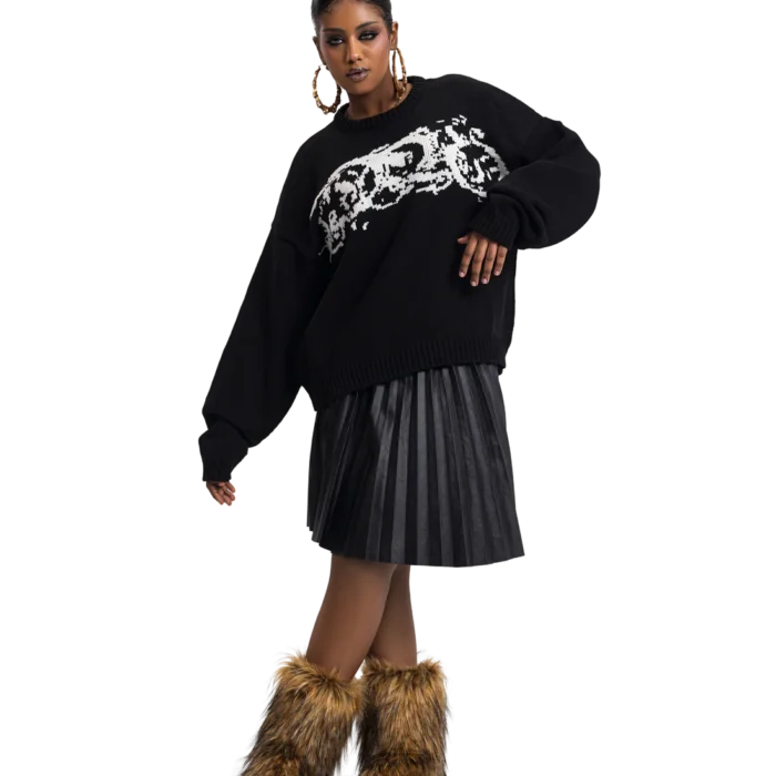 Duo knitted black crewneck